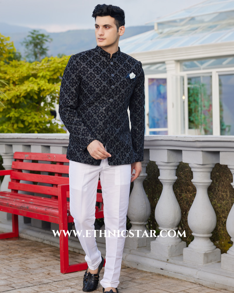 Blue Wedding Wear Jodhpuri Suit in Velvet